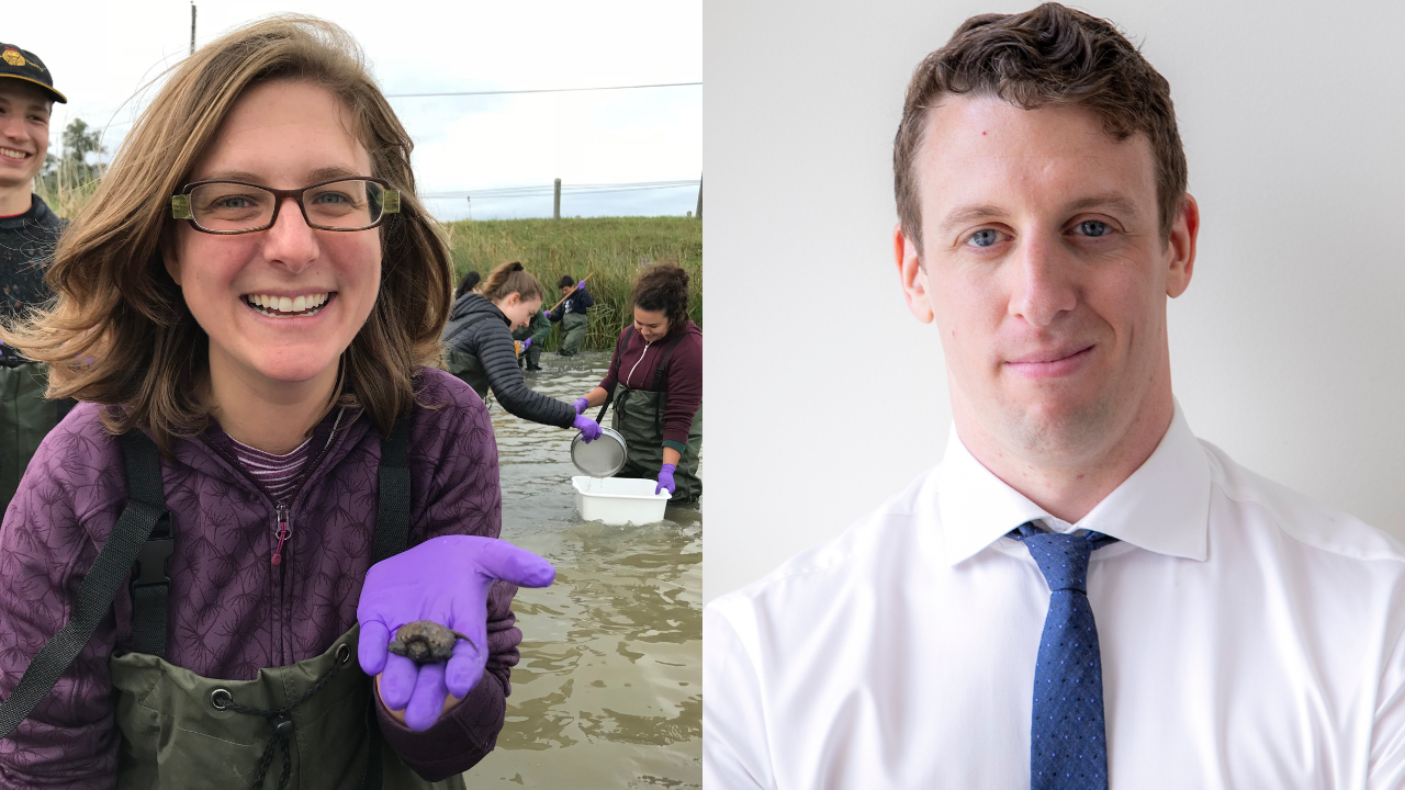 2 photo frame: left is Jessica D'eon holding a turtle, right is Dave's headshot