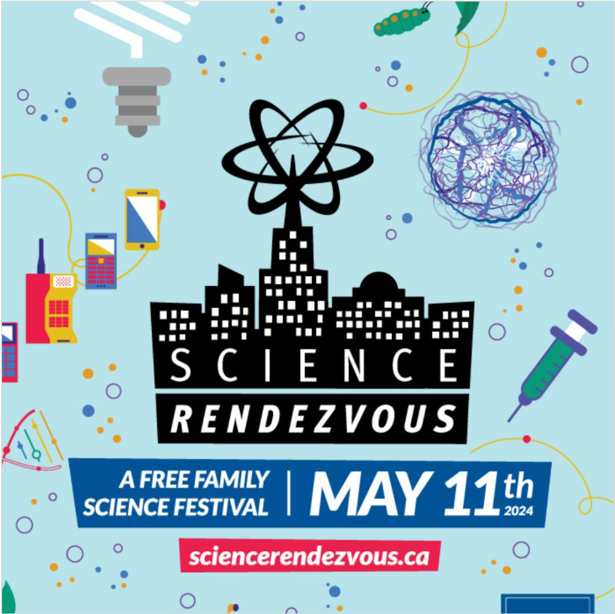 A cartoon graphic advertising science rendezvous 2024