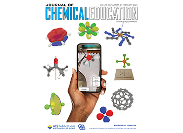Cover of the Journal of Chemistry education, with cartoon images of several molecules as they might appear on an augmented reality app