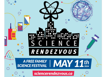 Poster for science rendevous, with various cartoon science images