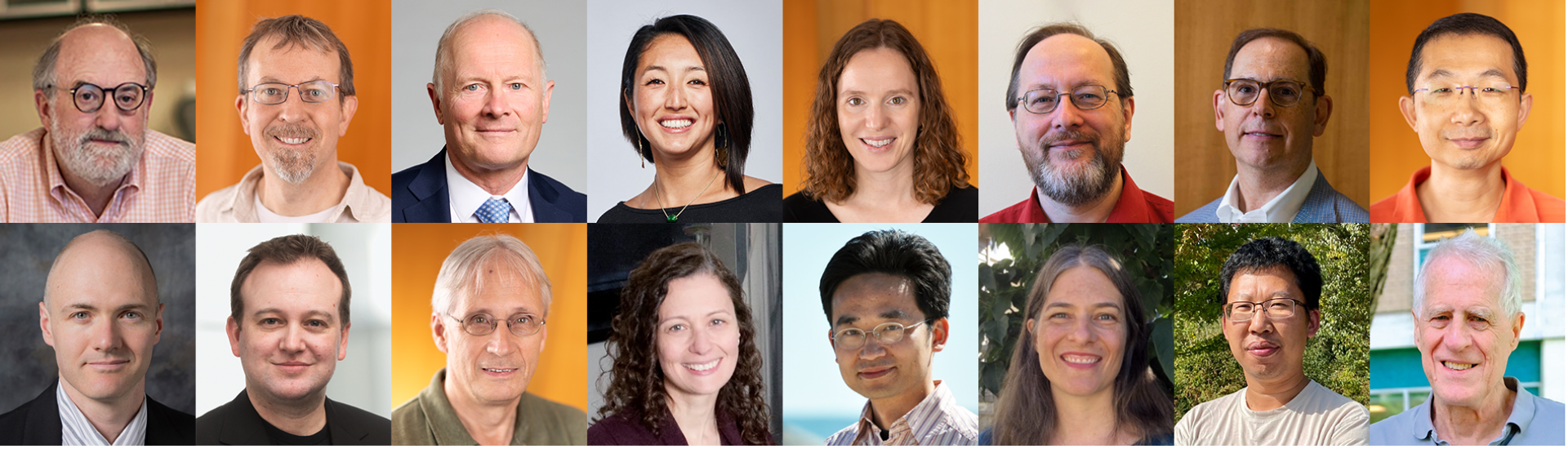 A grid of 16 head shots of university professors.